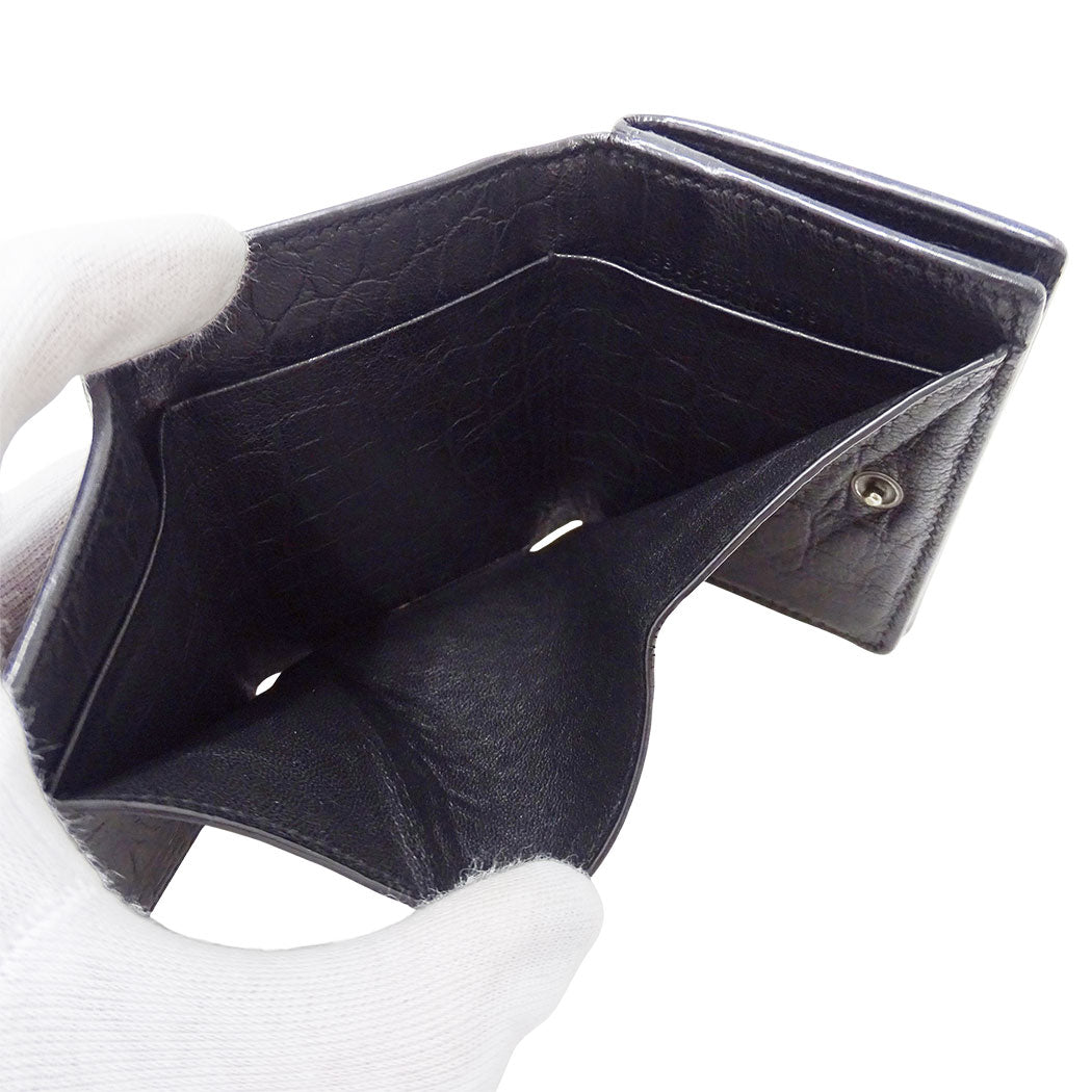 SAINT LAURENT サンローラン 三つ折り財布 ブラック レザー レディース 【中古】