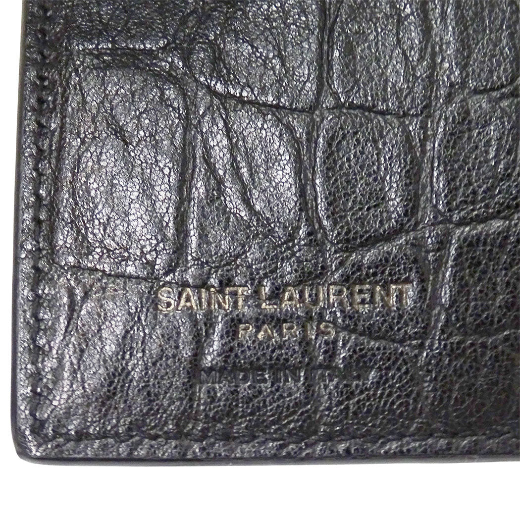 SAINT LAURENT サンローラン 三つ折り財布 ブラック レザー レディース 【中古】