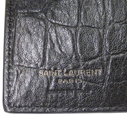 SAINT LAURENT サンローラン 三つ折り財布 ブラック レザー レディース 【中古】