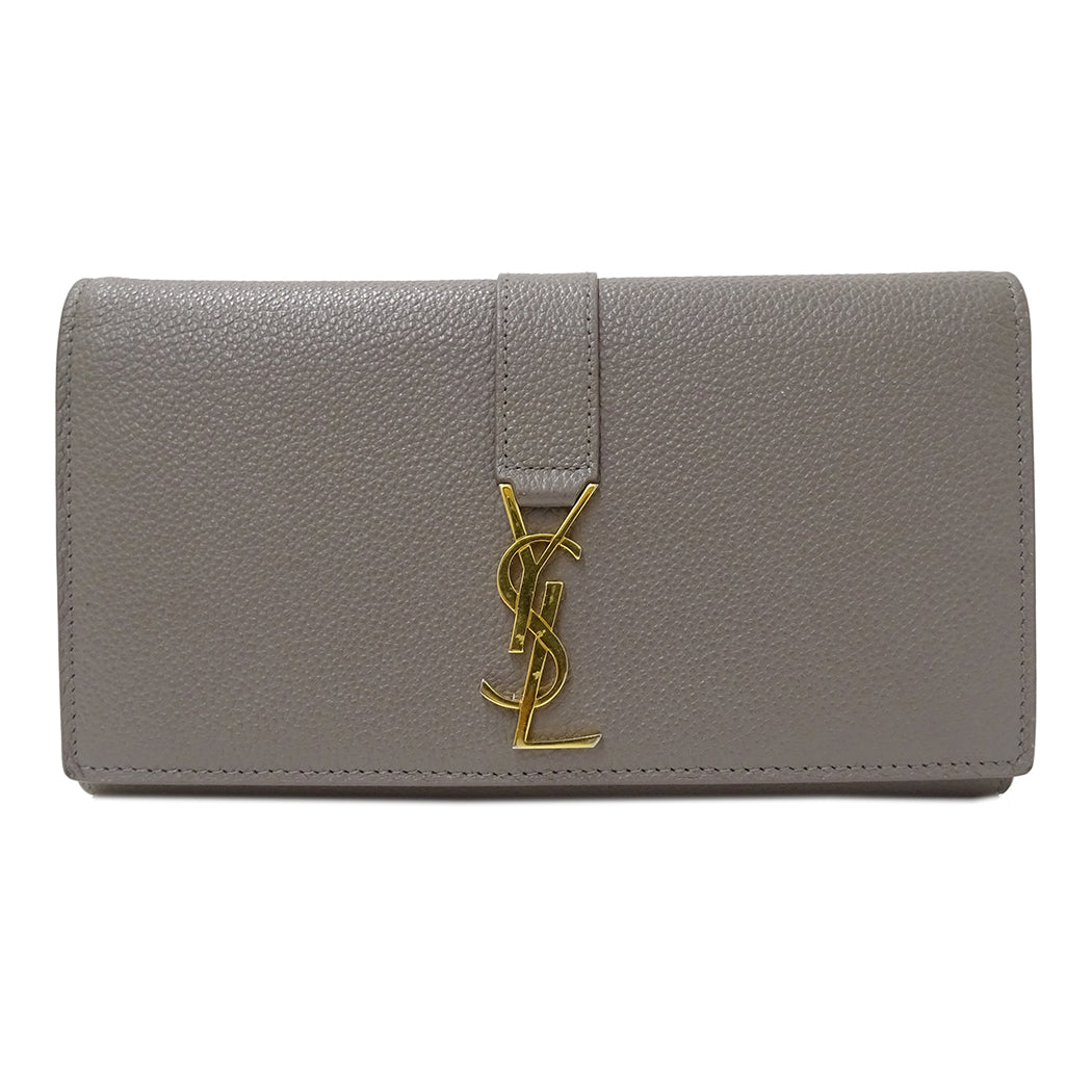SAINT LAURENT サンローラン 長財布 グレー レザー レディース 【中古】