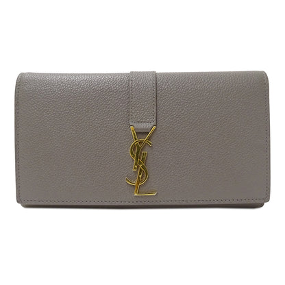 SAINT LAURENT サンローラン 長財布 グレー レザー レディース 【中古】