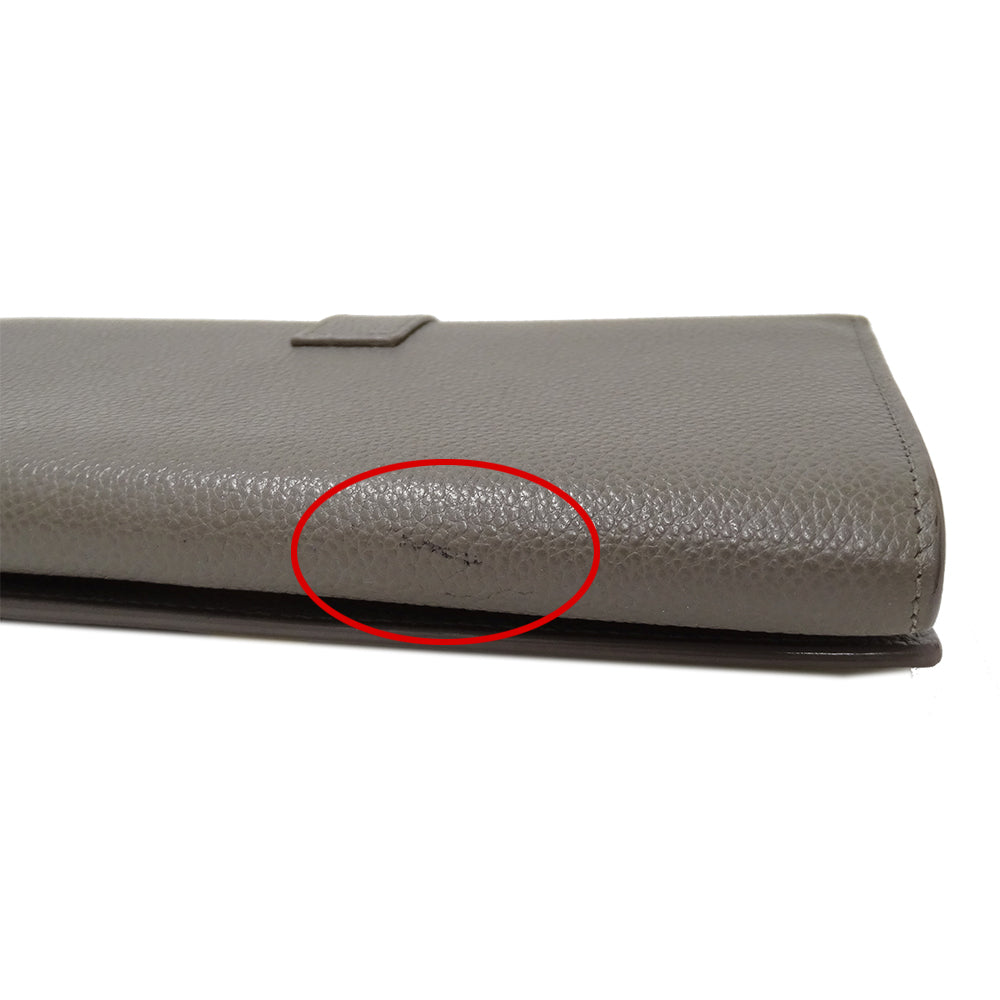 SAINT LAURENT サンローラン 長財布 グレー レザー レディース 【中古】
