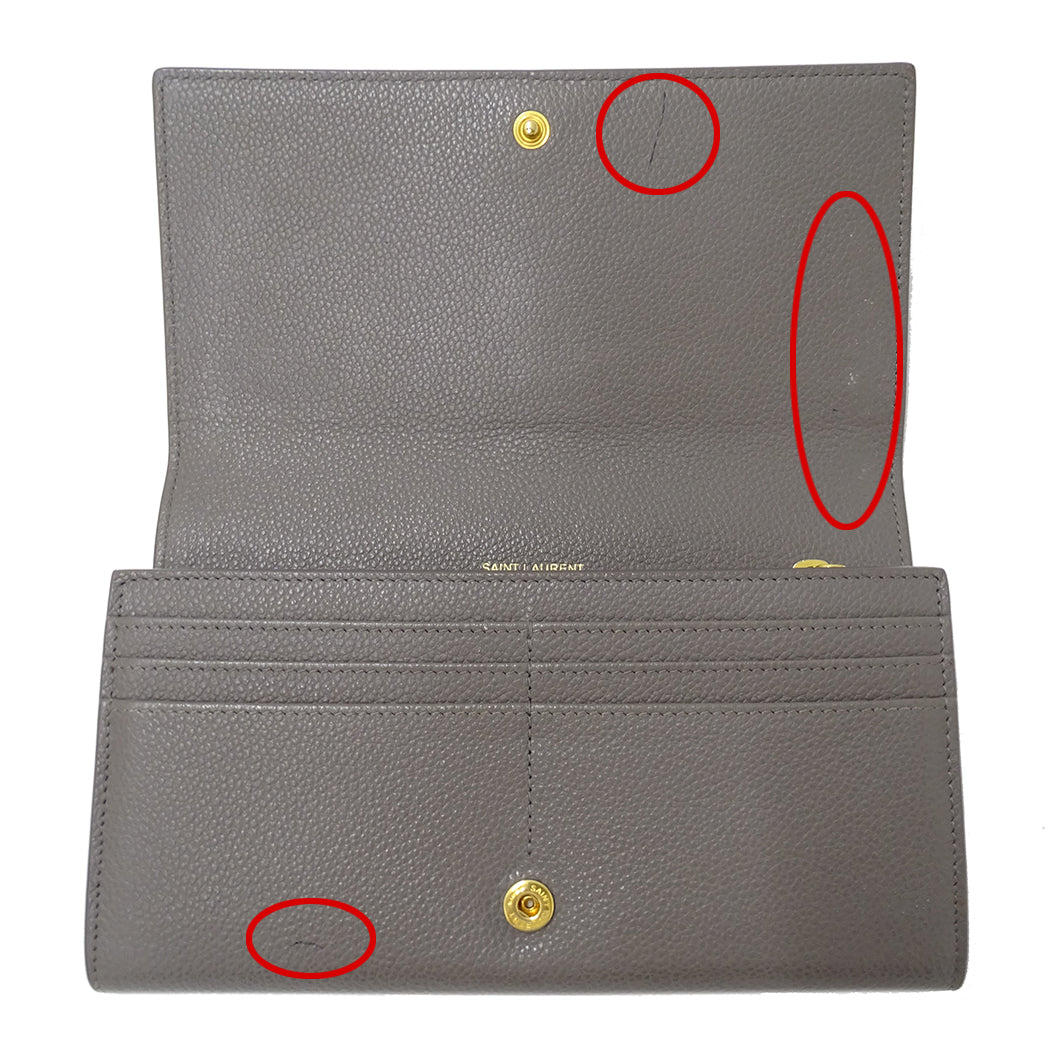 SAINT LAURENT サンローラン 長財布 グレー レザー レディース 【中古】