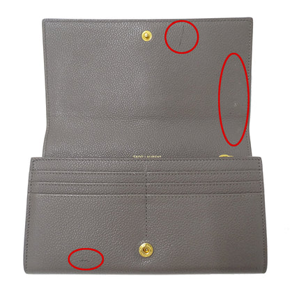 SAINT LAURENT サンローラン 長財布 グレー レザー レディース 【中古】