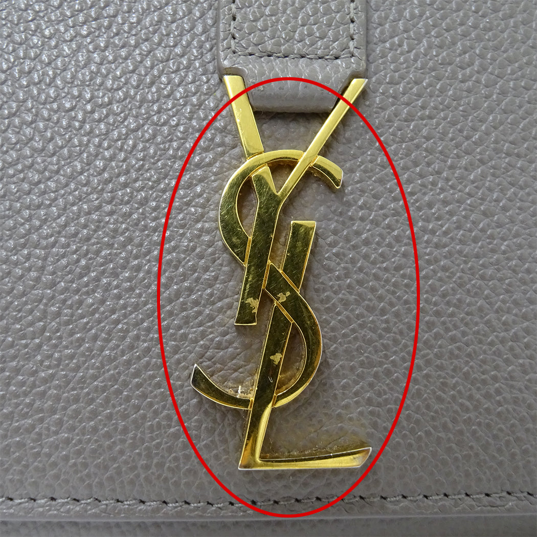 SAINT LAURENT サンローラン 長財布 グレー レザー レディース 【中古】