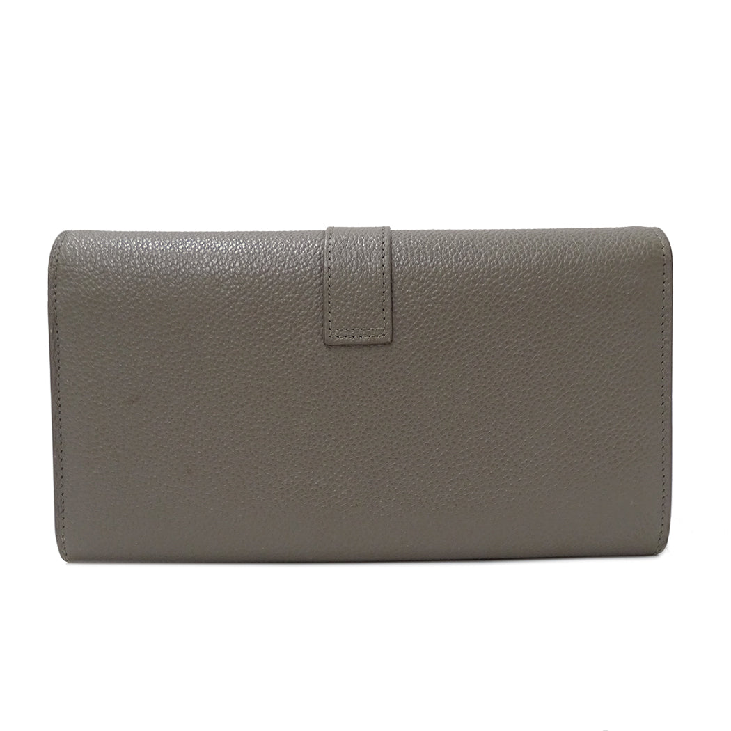 SAINT LAURENT サンローラン 長財布 グレー レザー レディース 【中古】