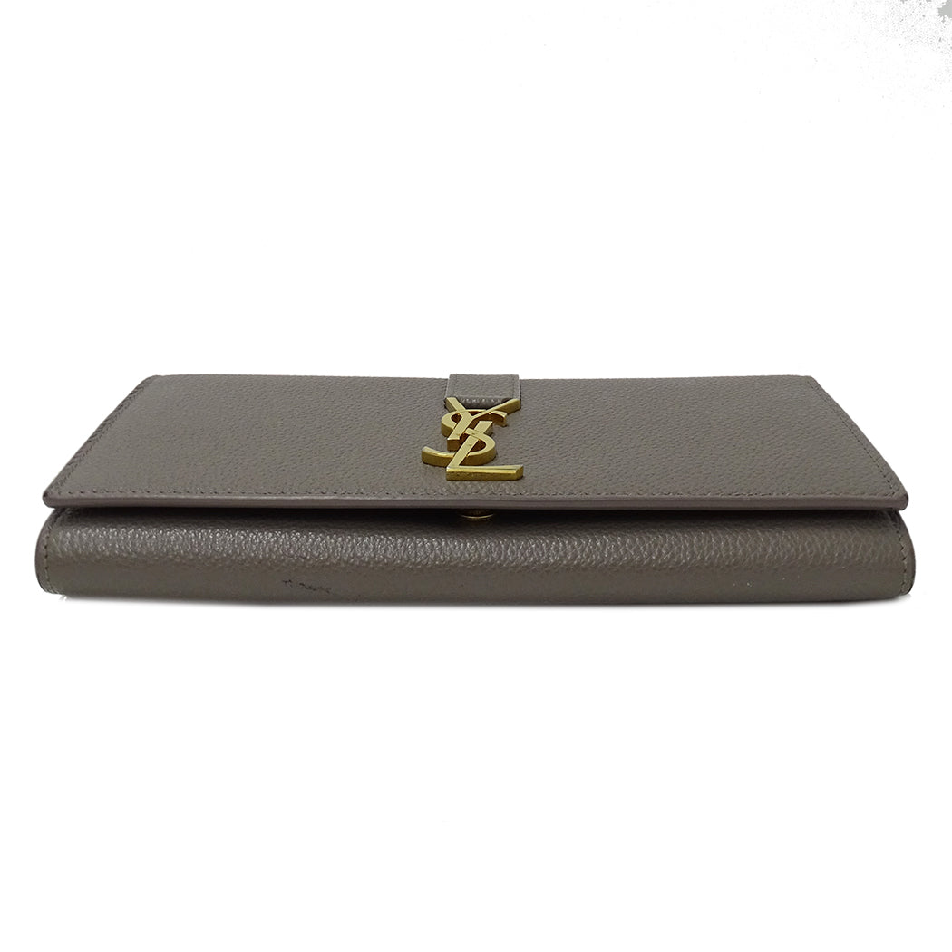 SAINT LAURENT サンローラン 長財布 グレー レザー レディース 【中古】