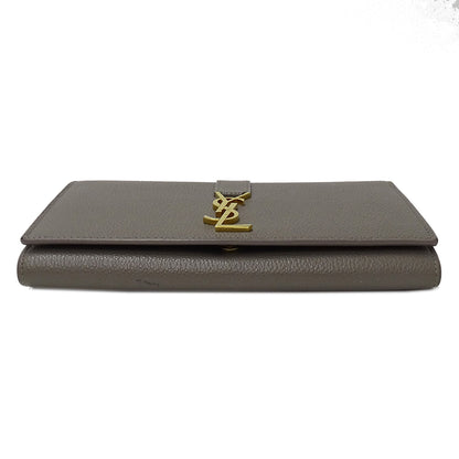 SAINT LAURENT サンローラン 長財布 グレー レザー レディース 【中古】