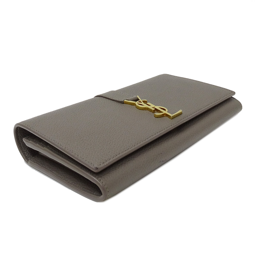 SAINT LAURENT サンローラン 長財布 グレー レザー レディース 【中古】