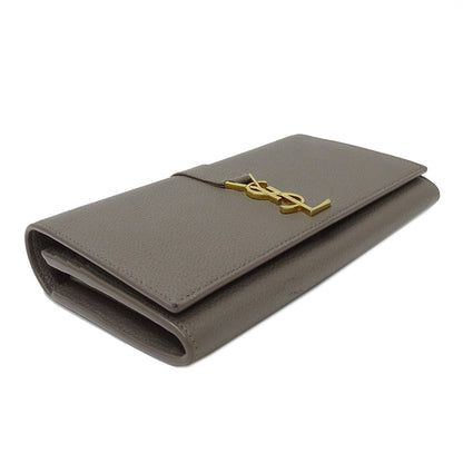 SAINT LAURENT サンローラン 長財布 グレー レザー レディース 【中古】