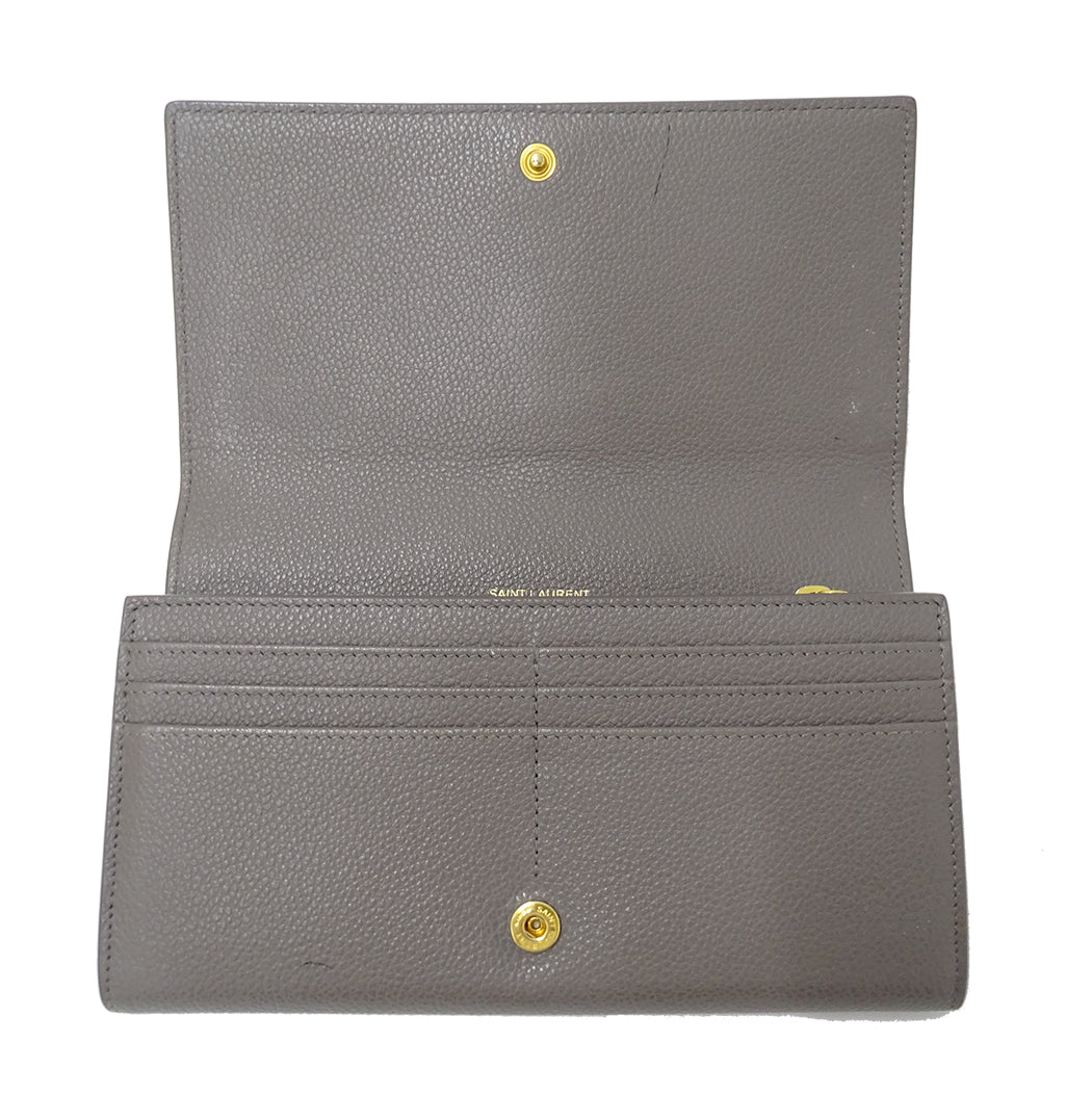 SAINT LAURENT サンローラン 長財布 グレー レザー レディース 【中古】
