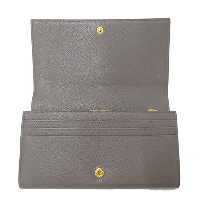 SAINT LAURENT サンローラン 長財布 グレー レザー レディース 【中古】