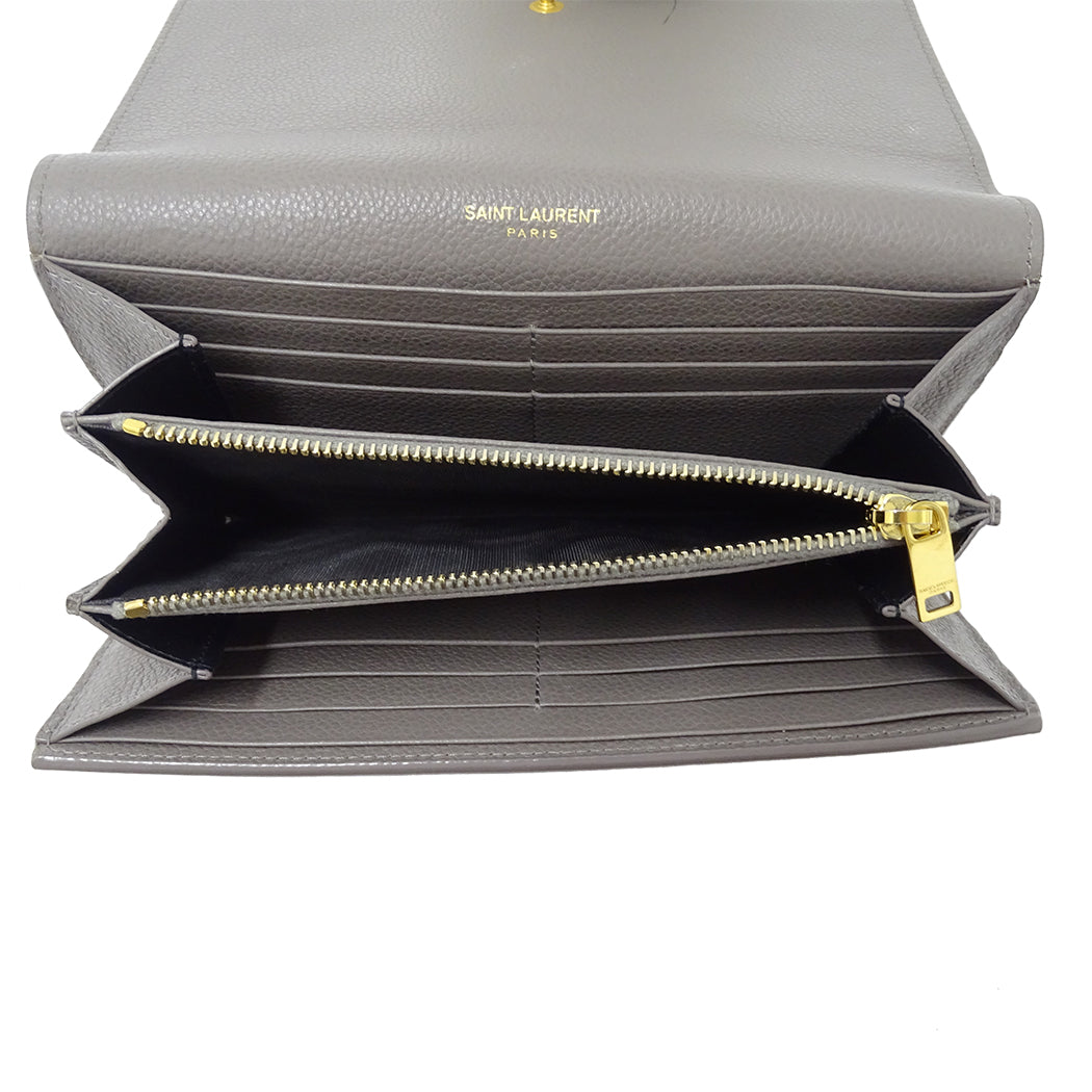 SAINT LAURENT サンローラン 長財布 グレー レザー レディース 【中古】