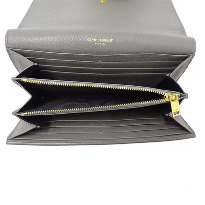 SAINT LAURENT サンローラン 長財布 グレー レザー レディース 【中古】