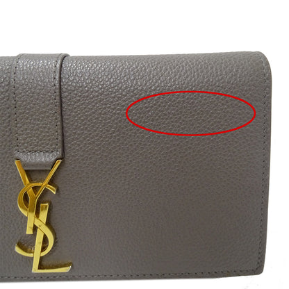 SAINT LAURENT サンローラン 長財布 グレー レザー レディース 【中古】