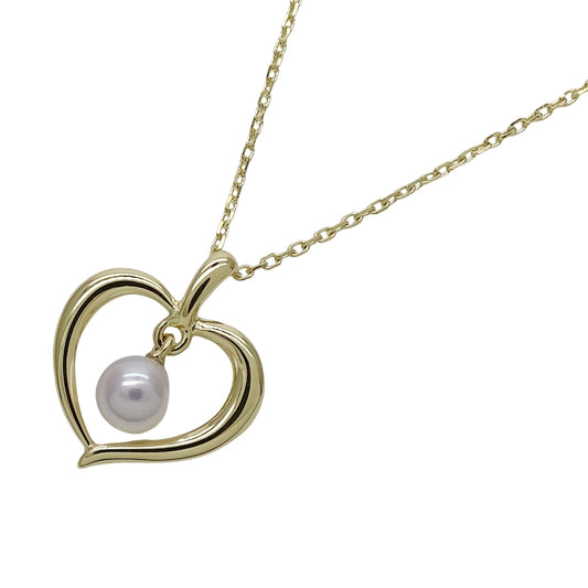 MIKIMOTO ミキモト ネックレス K18 アコヤパール 真珠 ハート ゴールド レディース 磨き済み【中古】