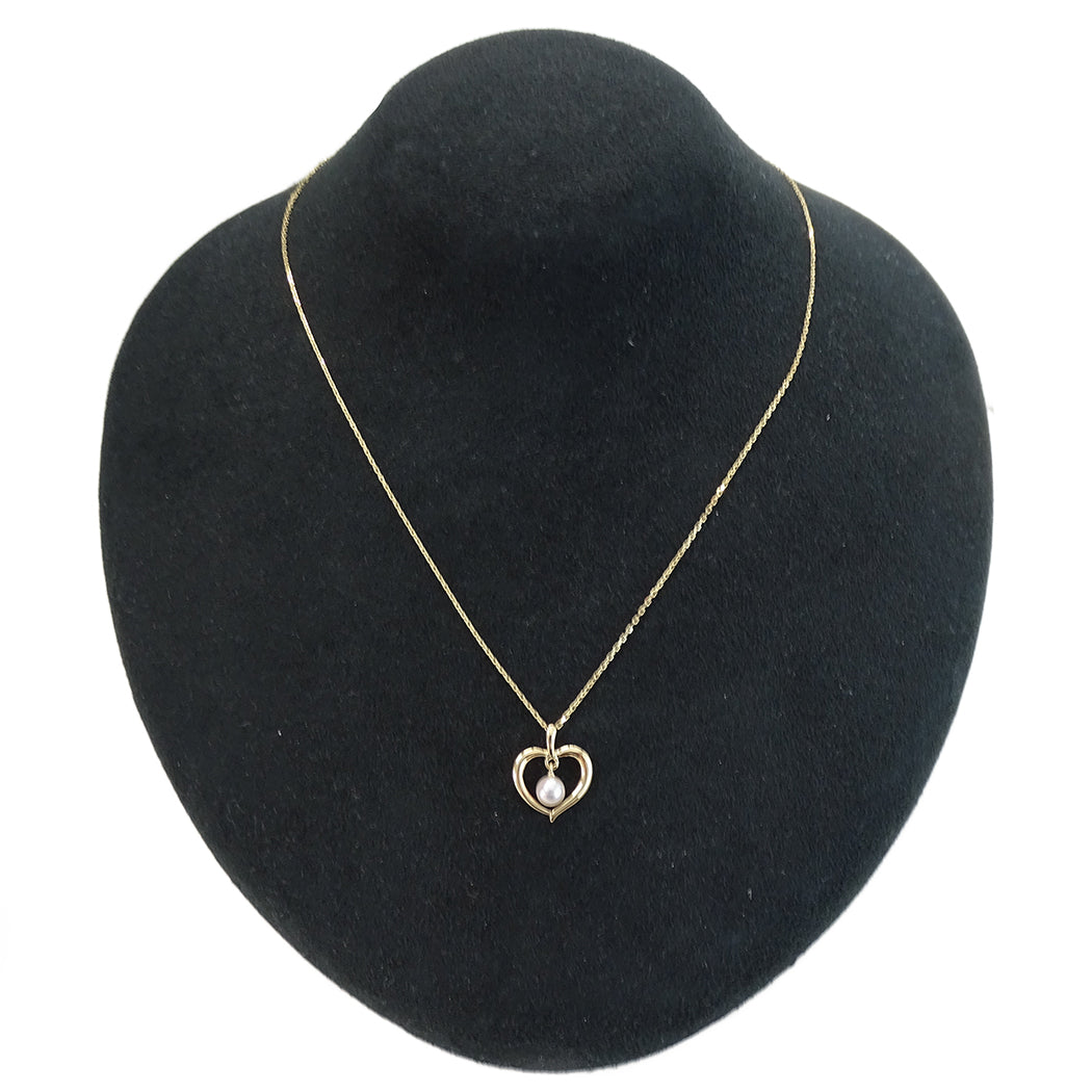 MIKIMOTO ミキモト ネックレス K18 アコヤパール 真珠 ハート ゴールド レディース 磨き済み【中古】