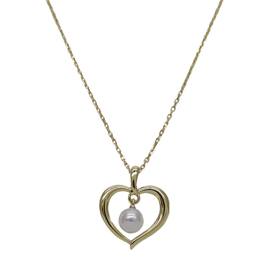 MIKIMOTO ミキモト ネックレス K18 アコヤパール 真珠 ハート ゴールド レディース 磨き済み【中古】