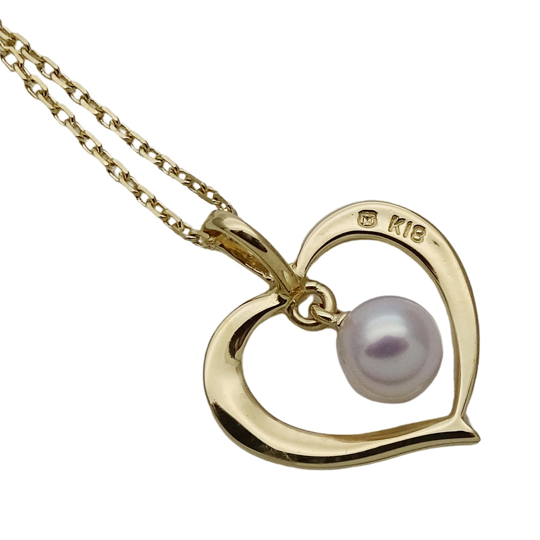 MIKIMOTO ミキモト ネックレス K18 アコヤパール 真珠 ハート ゴールド レディース 磨き済み【中古】