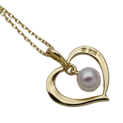 MIKIMOTO ミキモト ネックレス K18 アコヤパール 真珠 ハート ゴールド レディース 磨き済み【中古】