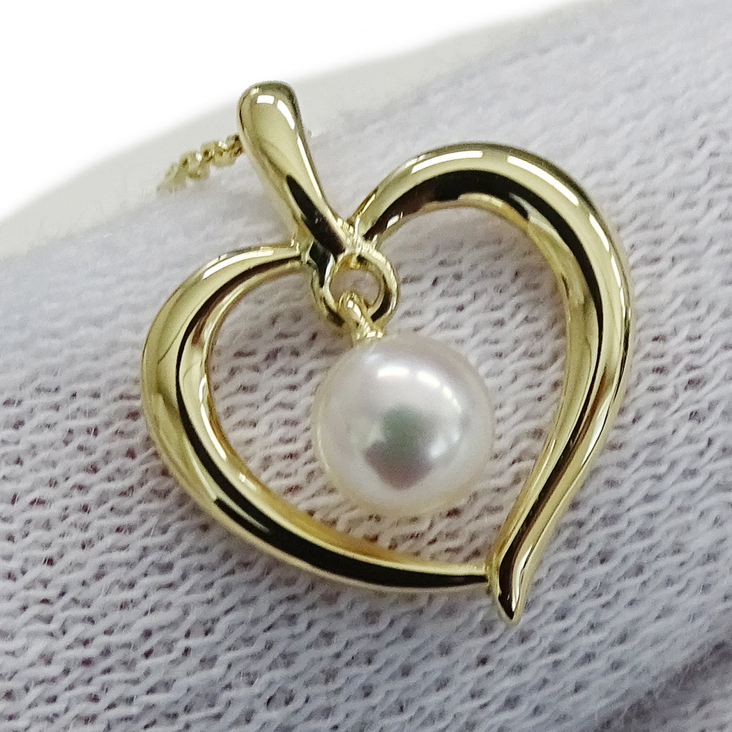 MIKIMOTO ミキモト ネックレス K18 アコヤパール 真珠 ハート ゴールド レディース 磨き済み【中古】