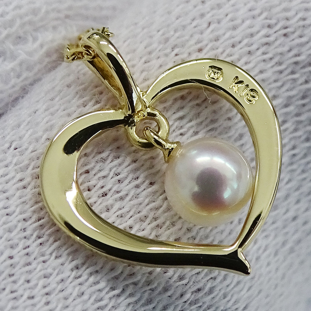MIKIMOTO ミキモト ネックレス K18 アコヤパール 真珠 ハート ゴールド レディース 磨き済み【中古】