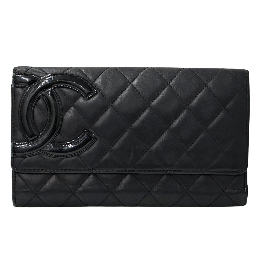 シャネル CHANEL 財布 カンボン レディース 長財布 レザー ブラック ピンク シルバー金具 ココマーク 可愛い おしゃれ 【中古】