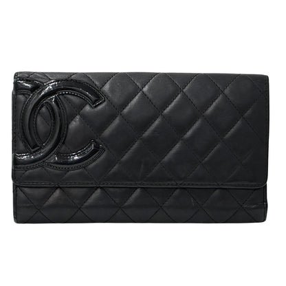 シャネル CHANEL 財布 カンボン レディース 長財布 レザー ブラック ピンク シルバー金具 ココマーク 可愛い おしゃれ 【中古】