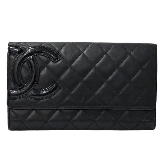 シャネル CHANEL 財布 カンボン レディース 長財布 レザー ブラック ピンク シルバー金具 ココマーク 可愛い おしゃれ 【中古】
