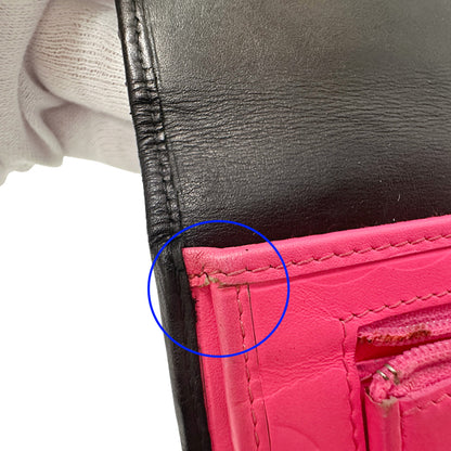 シャネル CHANEL 財布 カンボン レディース 長財布 レザー ブラック ピンク シルバー金具 ココマーク 可愛い おしゃれ 【中古】
