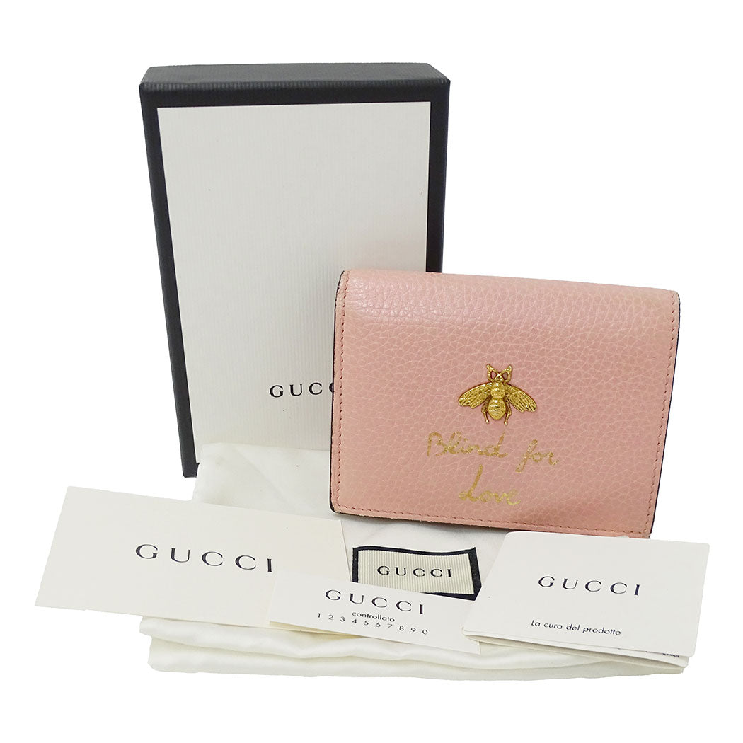 GUCCI グッチ 二つ折り財布 アニマリエ ピンク 460185 レザー レディース 【中古】