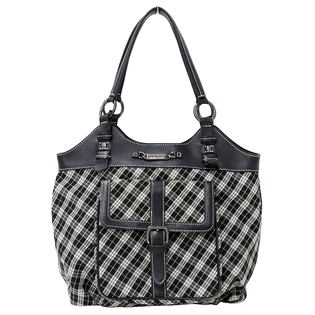 BURBERRY BLUE LABEL バーバリーブルーレーベル トートバッグ ブラック キャンバス レディース 【中古】