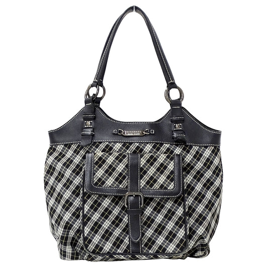 BURBERRY BLUE LABEL バーバリーブルーレーベル トートバッグ ブラック キャンバス レディース 【中古】