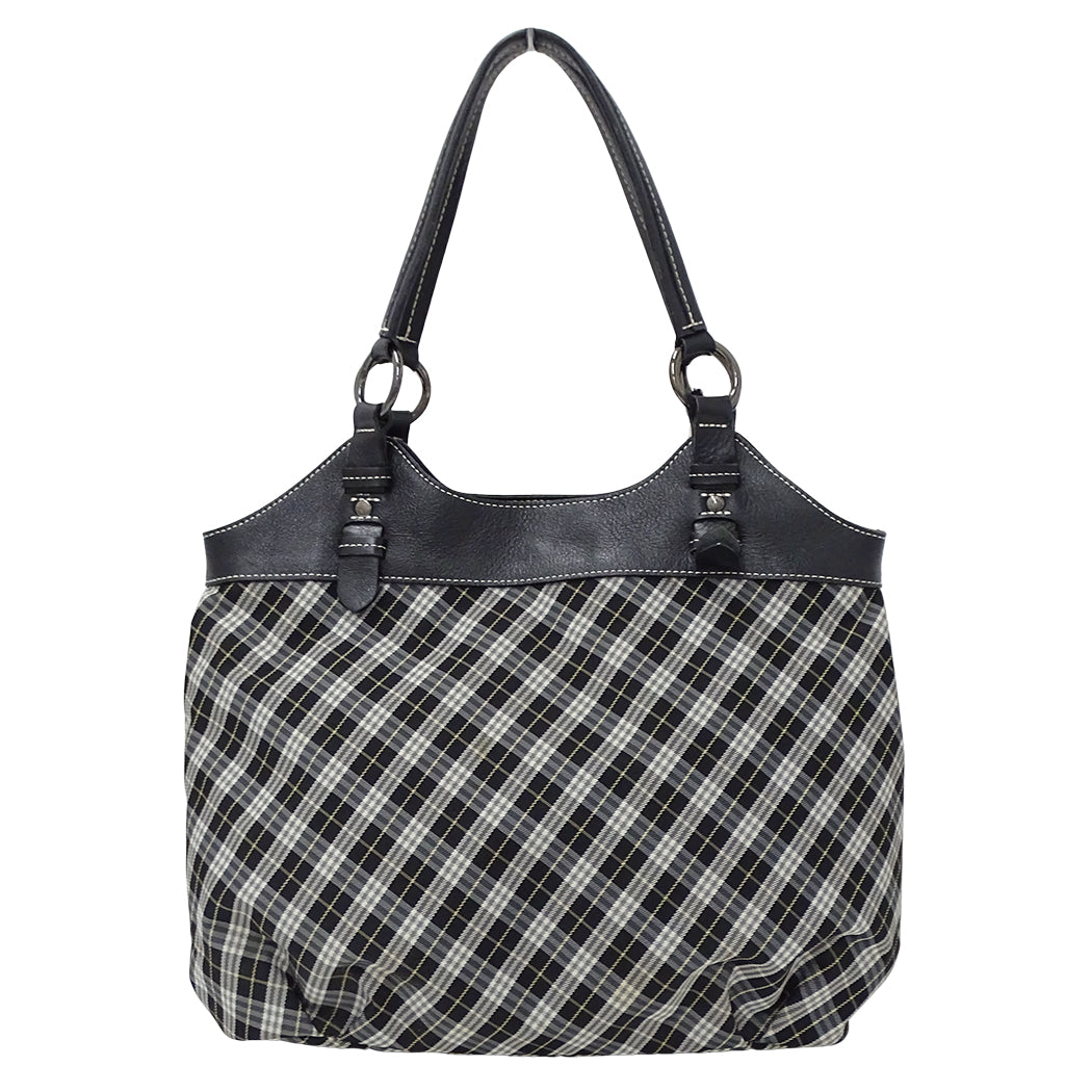 BURBERRY BLUE LABEL バーバリーブルーレーベル トートバッグ ブラック キャンバス レディース 【中古】