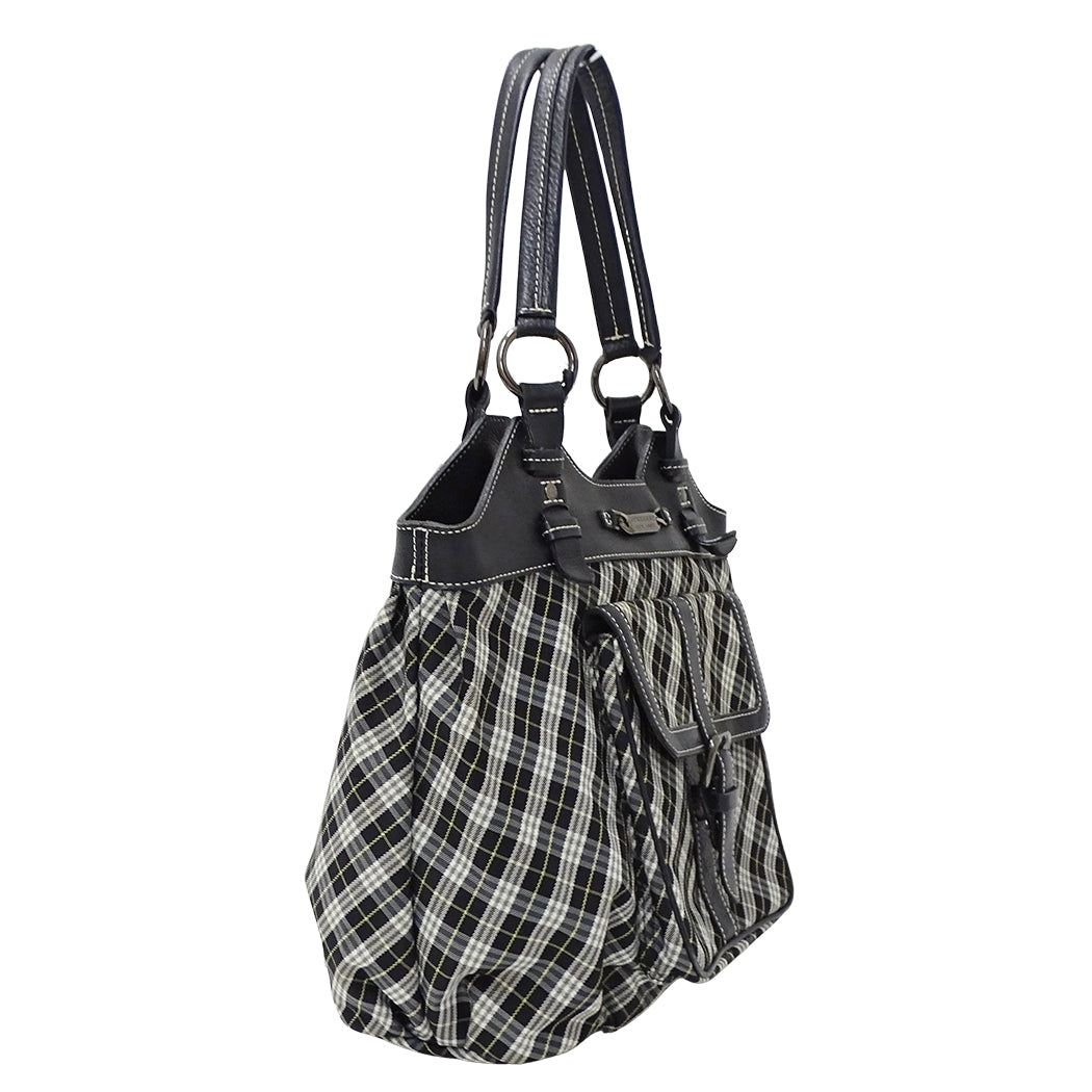 BURBERRY BLUE LABEL バーバリーブルーレーベル トートバッグ ブラック キャンバス レディース 【中古】