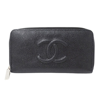 CHANEL シャネル 長財布 ブラック シルバー金具 キャビアスキン レディース 【中古】