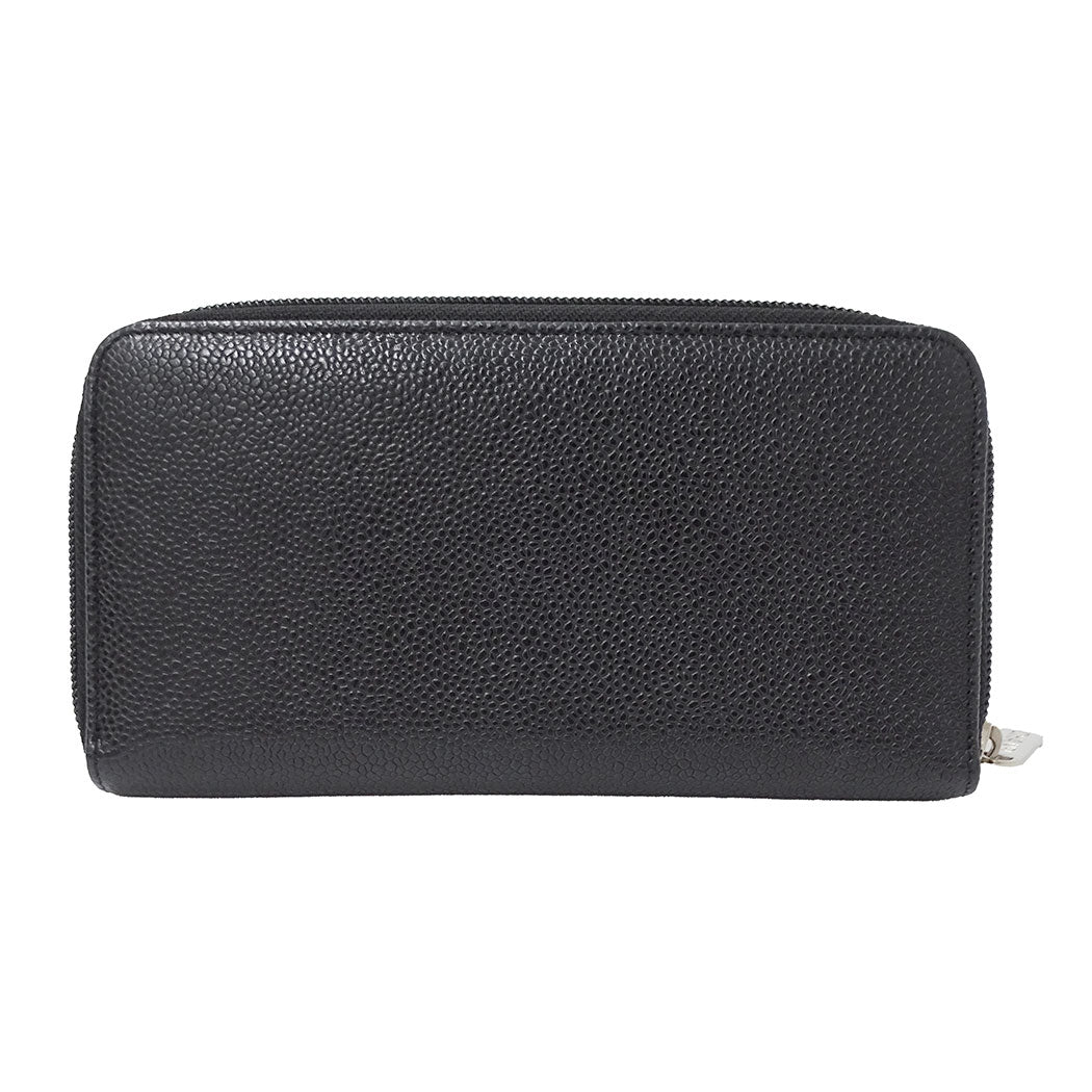 CHANEL シャネル 長財布 ブラック シルバー金具 キャビアスキン レディース 【中古】