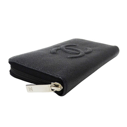 CHANEL シャネル 長財布 ブラック シルバー金具 キャビアスキン レディース 【中古】