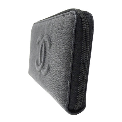 CHANEL シャネル 長財布 ブラック シルバー金具 キャビアスキン レディース 【中古】