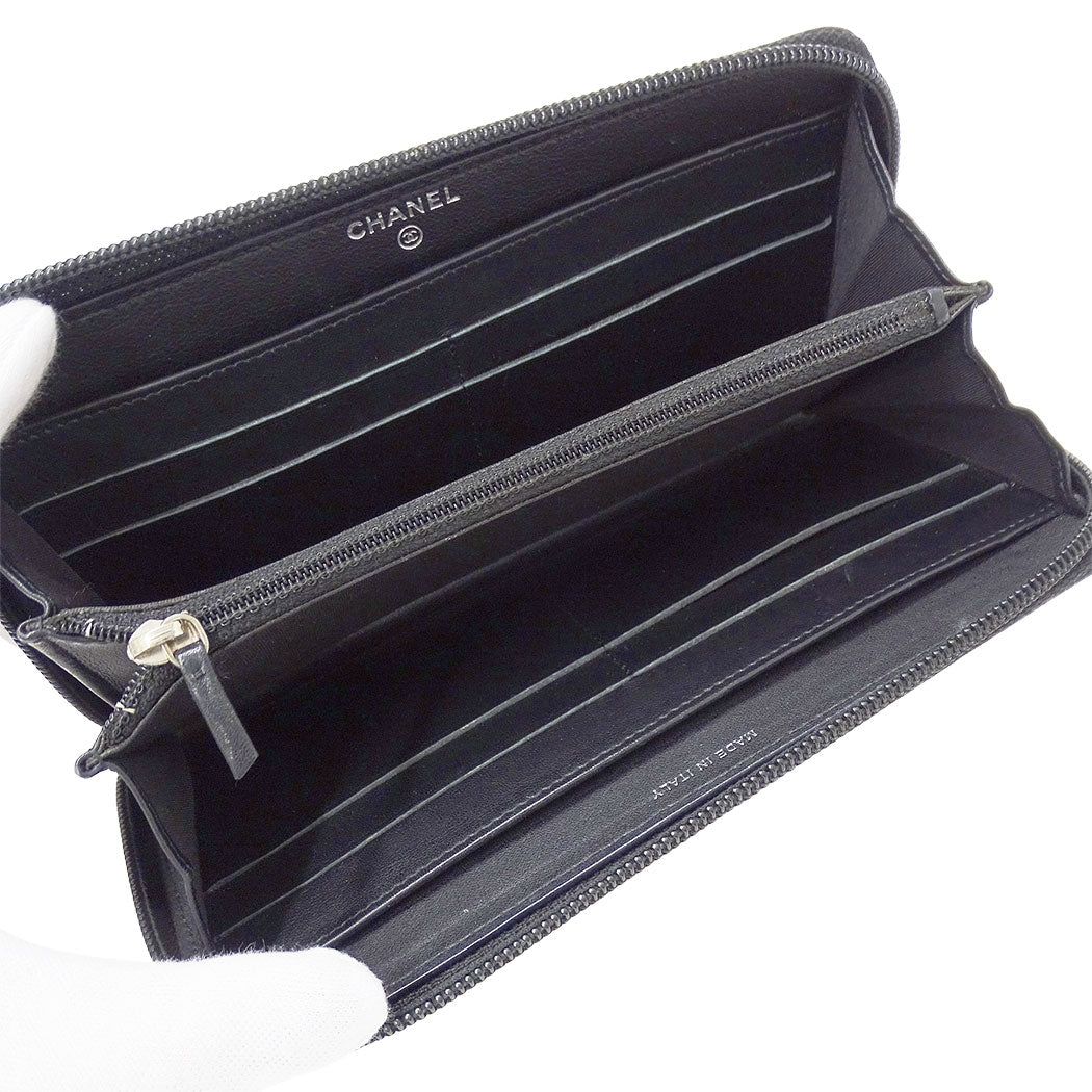 CHANEL シャネル 長財布 ブラック シルバー金具 キャビアスキン レディース 【中古】