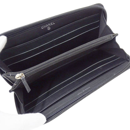 CHANEL シャネル 長財布 ブラック シルバー金具 キャビアスキン レディース 【中古】