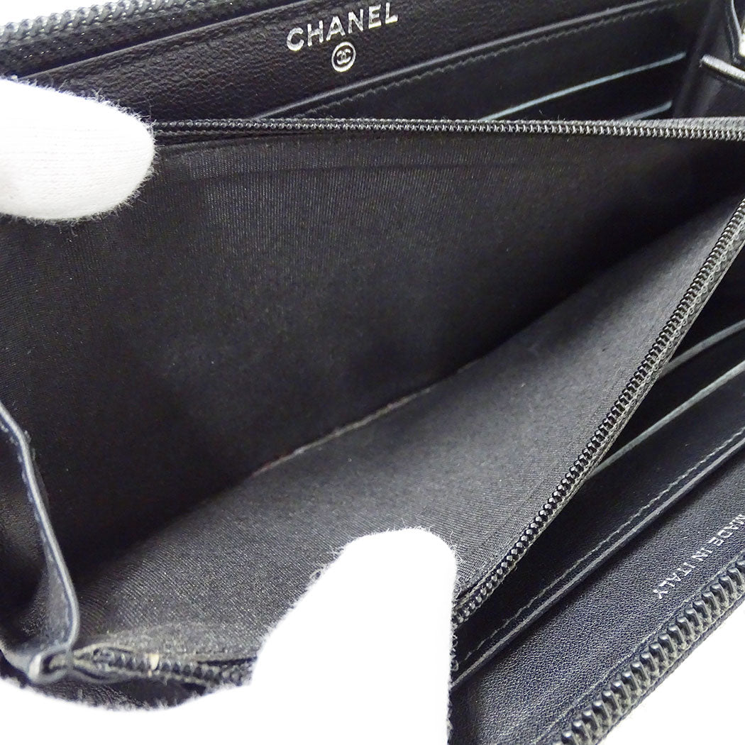 CHANEL シャネル 長財布 ブラック シルバー金具 キャビアスキン レディース 【中古】