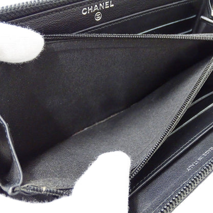 CHANEL シャネル 長財布 ブラック シルバー金具 キャビアスキン レディース 【中古】