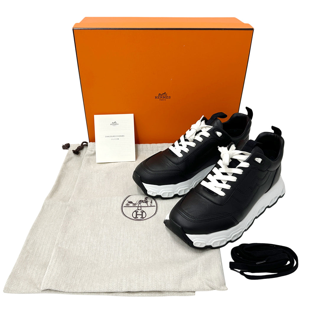 HERMES エルメス スニーカー インパルス シェーヌダンクル ブラック ホワイト レザー レディース メンズ 【中古】