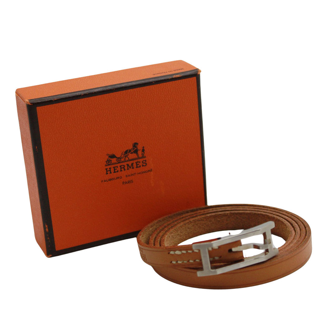 HERMES エルメス アピ3 ブレスレット レザー ブラウン シルバー金具 レディース 【中古】