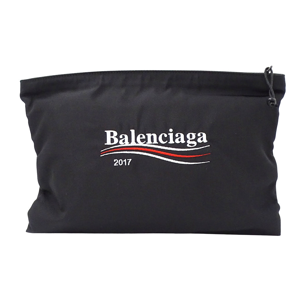 BALENCIAGA バレンシアガ キャンペーンロゴ クラッチバッグ セカンドバッグ ブラック 459745 ナイロン レディース メンズ 【中古】