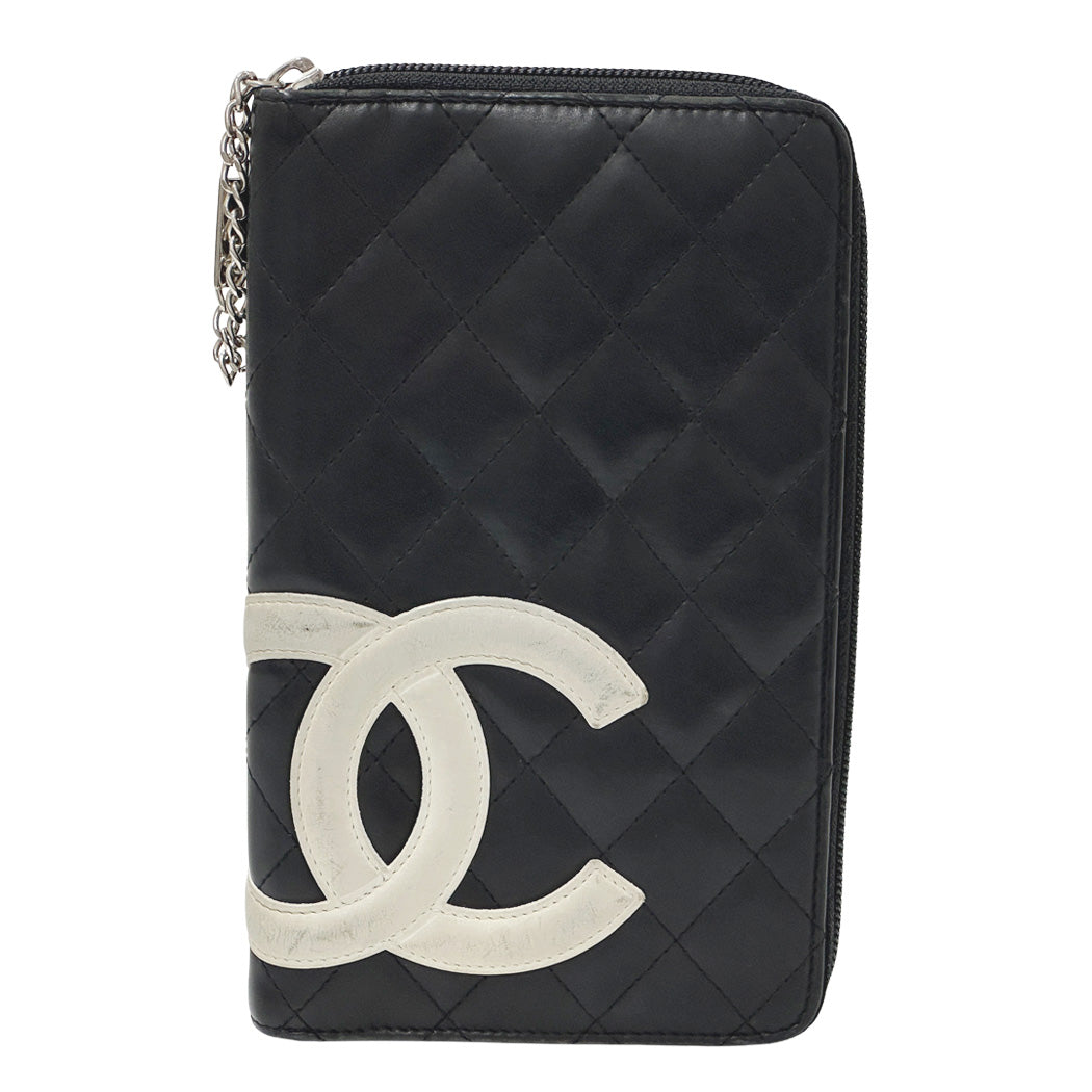CHANEL シャネル 長財布 カンボン ブラック ピンク ラムスキン レディース 【中古】