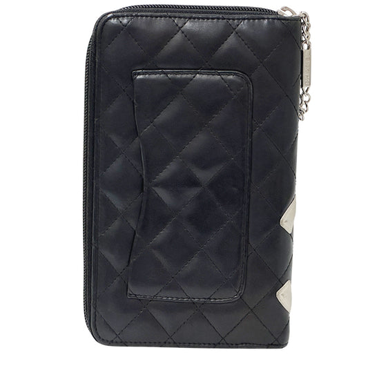 CHANEL シャネル 長財布 カンボン ブラック ピンク ラムスキン レディース 【中古】