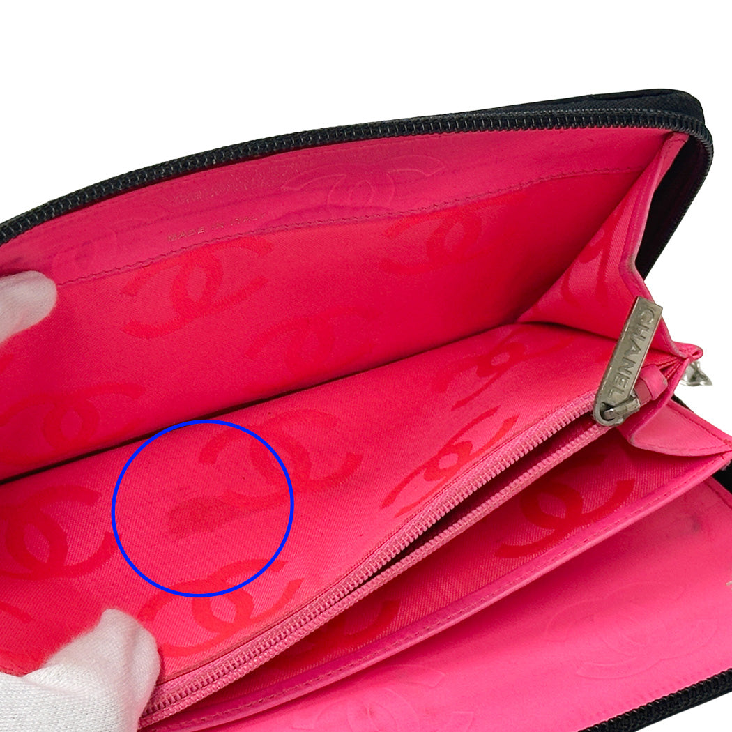 CHANEL シャネル 長財布 カンボン ブラック ピンク ラムスキン レディース 【中古】
