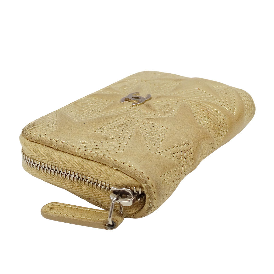 CHANEL シャネル コインケース ベージュ シルバー金具 レザー レディース 【中古】